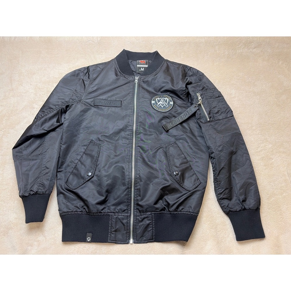 Riot Games Bomber Jacket Mens M Black Excellent 2016 League of Legends Worlds